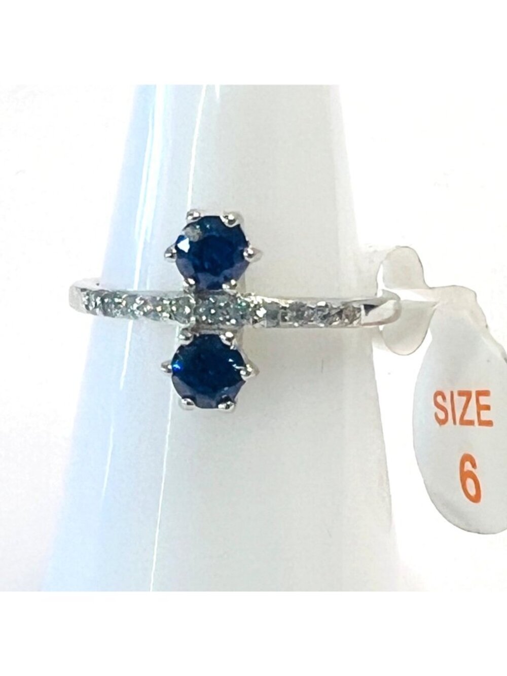 Ring Bomb Party Ring size 6 blue stone .925 sterling silver CZ like accent stone